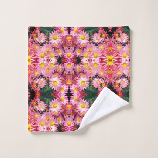 Roze Daisy Flowers and Bumble Bee Pattern Bad Handdoek (Wasdoekje)