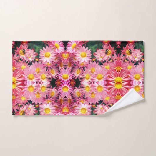 Roze Daisy Flowers and Bumble Bee Pattern Bad Handdoek (Handdoek)