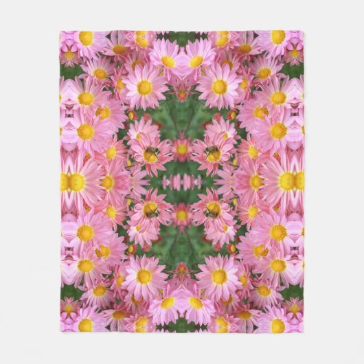 Roze Daisy Flowers and Bumble Bee Pattern Fleece Deken (Voorkant)