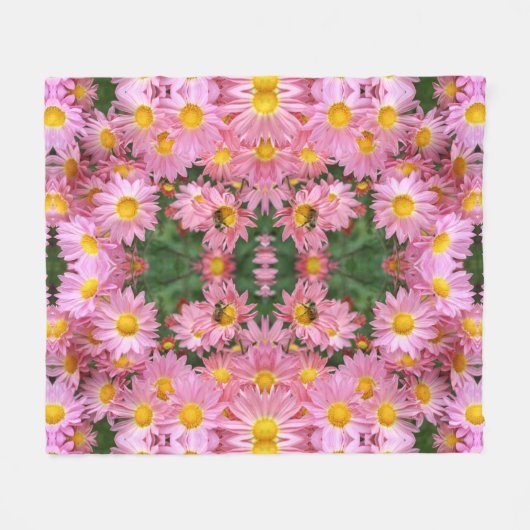 Roze Daisy Flowers and Bumble Bee Pattern Fleece Deken (Voorkant (Horizontaal))