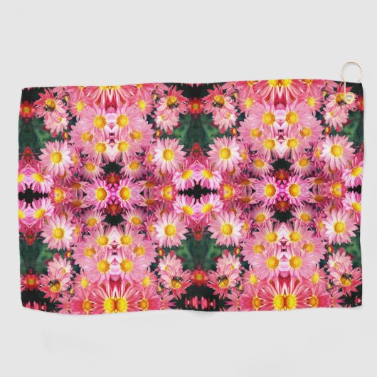 Roze Daisy Flowers and Bumble Bee Pattern Golfhanddoek (Horizontaal)
