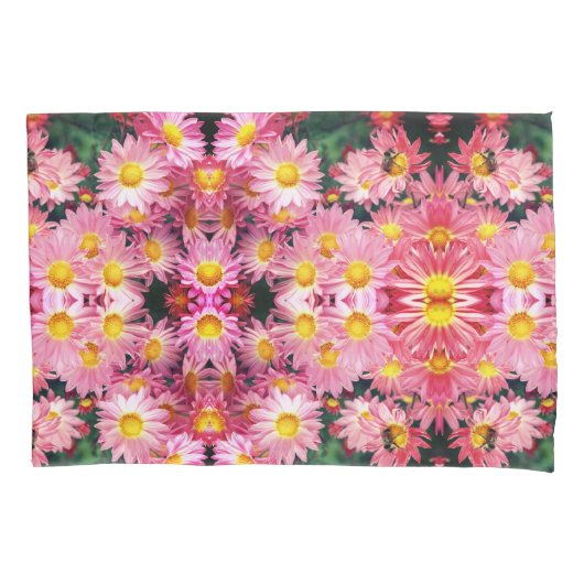 Roze Daisy Flowers and Bumble Bee Pattern Kussensloop (Voorkant)