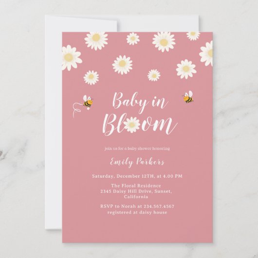 Roze Daisy Flowers Baby in Bloom Girl Shower Kaart (Voorkant)