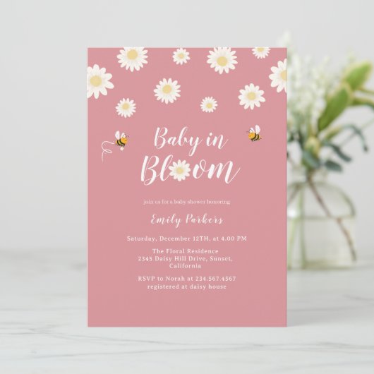 Roze Daisy Flowers Baby in Bloom Girl Shower Kaart (Staand voorkant)