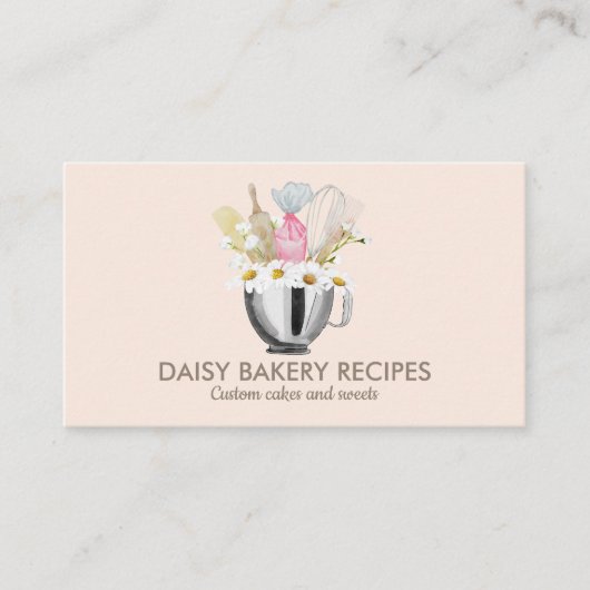Roze Daisy Flowers Bakery Tools Design Visitekaartje (Voorkant)