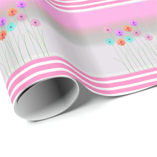 Roze Daisy Flowers Cadeaupapier (Rol Hoek)