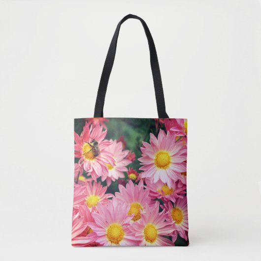 Roze Daisy Flowers en Bumble Bee Tote Bag (Voorkant)