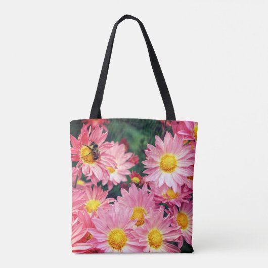 Roze Daisy Flowers en Bumble Bee Tote Bag (Achterkant)