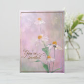 Roze Daisy Flowers/Gold Trim Kaart (Staand voorkant)