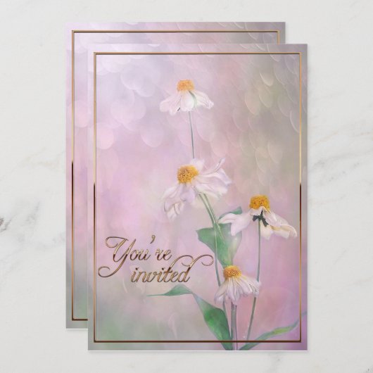 Roze Daisy Flowers/Gold Trim Kaart (Voorkant / Achterkant)