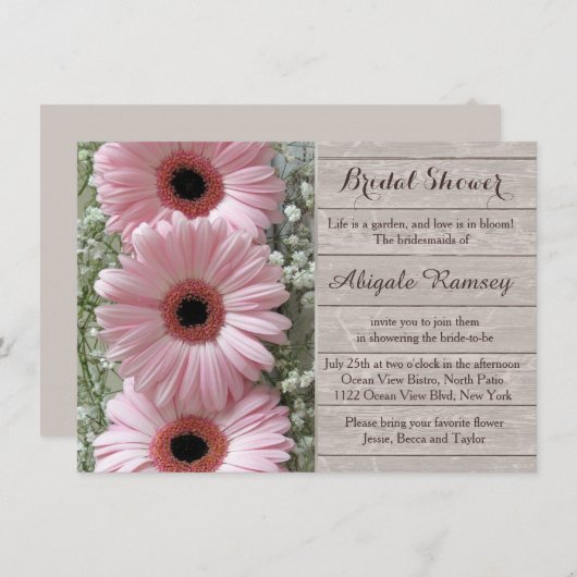 Roze daisy gerbera op houten Vrijgezellenfeest Kaart (Voorkant / Achterkant)