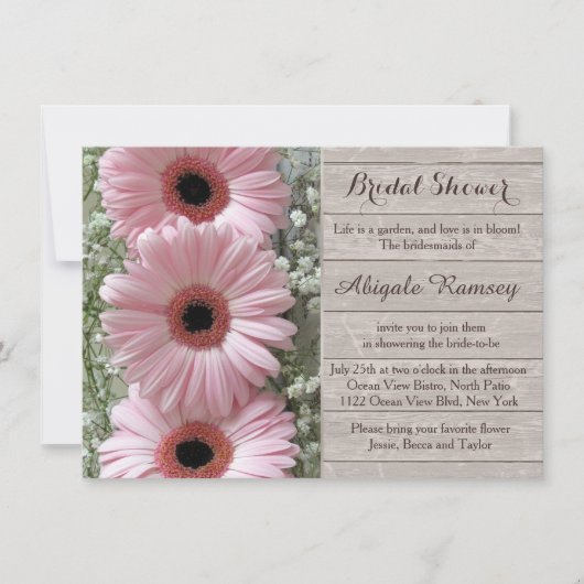 Roze daisy gerbera op houten Vrijgezellenfeest Kaart (Voorkant)