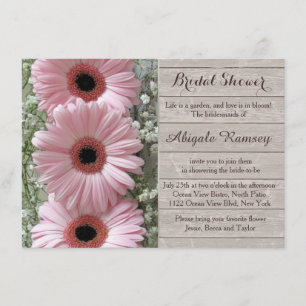 Roze daisy gerbera op houten Vrijgezellenfeest Kaart