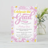 Roze Daisy Graduy Party Invitation Cute Floral Kaart (Staand voorkant)