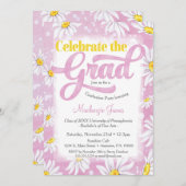 Roze Daisy Graduy Party Invitation Cute Floral Kaart (Voorkant / Achterkant)