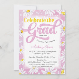 Roze Daisy Graduy Party Invitation Cute Floral Kaart