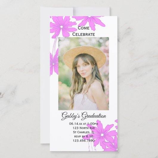 Roze Daisy Graduy Party Invitation Foto Card (Voorkant)