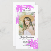 Roze Daisy Graduy Party Invitation Foto Card (Voorkant / Achterkant)