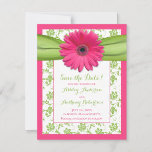 Roze Daisy Green Floral Damask Wedding Save The Date