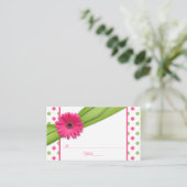 Roze Daisy Green Polka Dot Ribbon Place Cards Plaatskaartje (Staand voorkant)