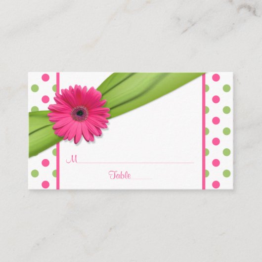 Roze Daisy Green Polka Dot Ribbon Place Cards Plaatskaartje (Voorkant)