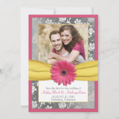 Roze Daisy Grey Yellow Damask Foto slaat de datum  Save The Date (Voorkant)