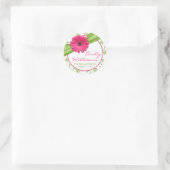 Roze Daisy Groen Wit Bloemen Eerste Communie Ronde Sticker (Tas)