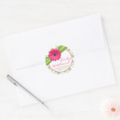 Roze Daisy Groen Wit Bloemen Eerste Communie Ronde Sticker (Envelop)