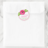 Roze Daisy Groen Wit Polka Dots Eerste Communie Ronde Sticker (Tas)
