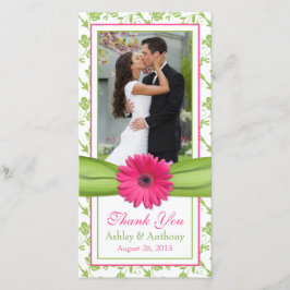 Roze Daisy Groene Bloemen Ribbon bruiloft Dank u Bedankkaart