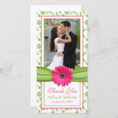 Roze Daisy Groene Bloemen Ribbon bruiloft Dank u Bedankkaart (Voorkant / Achterkant)