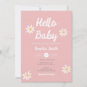 Roze Daisy Hallo Baby Meisje Baby Shower Kaart