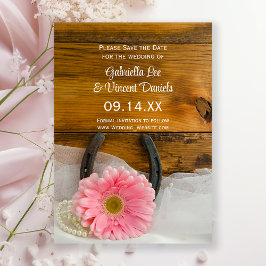 Roze Daisy Hoefijzer Barn Wedding Save the Date Kaart