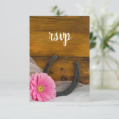 Roze Daisy Hoefijzer Country Weddenschap RSVP-kaar RSVP Kaartje (Staand voorkant)