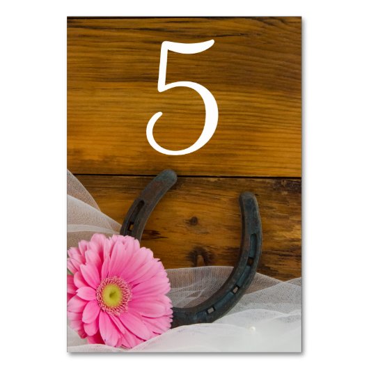 Roze Daisy Hoefijzer Country Wedding Table Numbers Kaart (Achterkant)