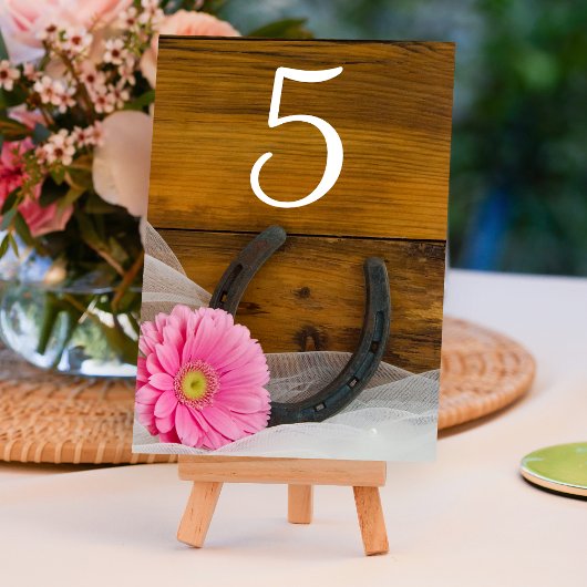 Roze Daisy Hoefijzer Country Wedding Table Numbers Kaart