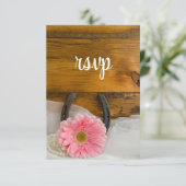 Roze Daisy Hoefijzer Land Western huwelijk RSVP (Staand voorkant)
