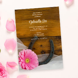 Roze Daisy Hoefijzer Land Western Vrijgezellenfees Kaart