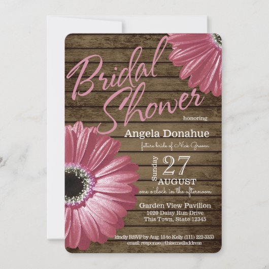 Roze Daisy Houten Bruidsbad Kaart (Voorkant)