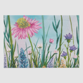 Roze Daisy in een weide van wilde bloemen olieschi Tissuepapier