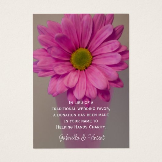 Roze Daisy in Vase Wedding Charity Favor Kaart (Voorkant)