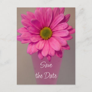 Roze Daisy in Vase Wedding sparen de Datum Aankondigingskaart