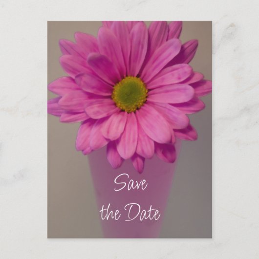Roze Daisy in Vase Wedding sparen de Datum Aankondigingskaart (Voorkant)