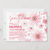 Roze Daisy Kind is jarig Save The Date (Voorkant)