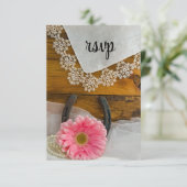 Roze Daisy Lace Country Westerne bruiloft RSVP Kaa (Staand voorkant)