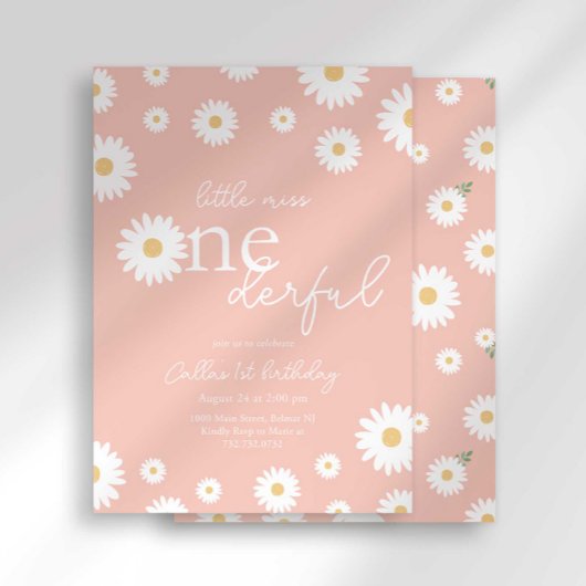 Roze Daisy Little Miss Onederful Uitnodiging