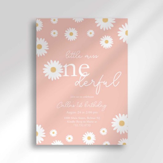 Roze Daisy Little Miss Onederful Uitnodiging