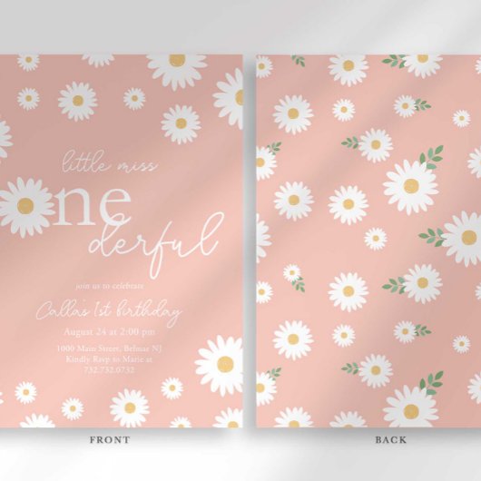 Roze Daisy Little Miss Onederful Uitnodiging