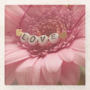 Roze Daisy Love Glazen Onderzetter