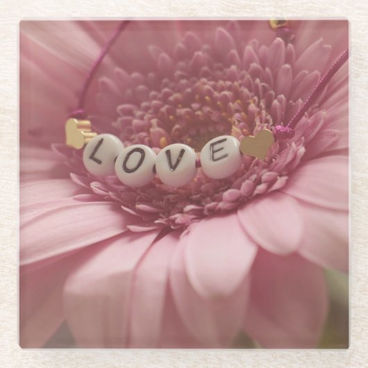 Roze Daisy Love Glazen Onderzetter (Voorkant)